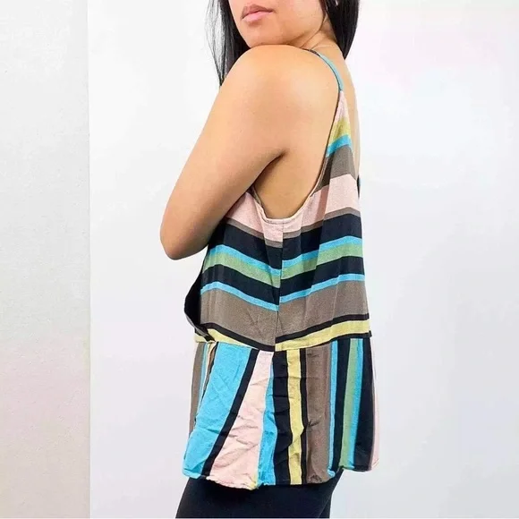 NWT Zara Colorful Striped Wrap Peplum Cami Tank Top Blouse XS V-Neck Open Back - Picture 7 of 13